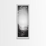 Horizon Glow, Ocean Sunset, Seaside Path, Tranquil Evening Framed Canvas Print, Nature Inspired Bedroom Wall Art, Zen Minimalist Decor