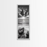 Rocky Sea, Glowing Horizon, Soft Waves, Twilight Sky, Canvas Print, Coastal Art, Living Room Wall Art, Seaside Modern Decor