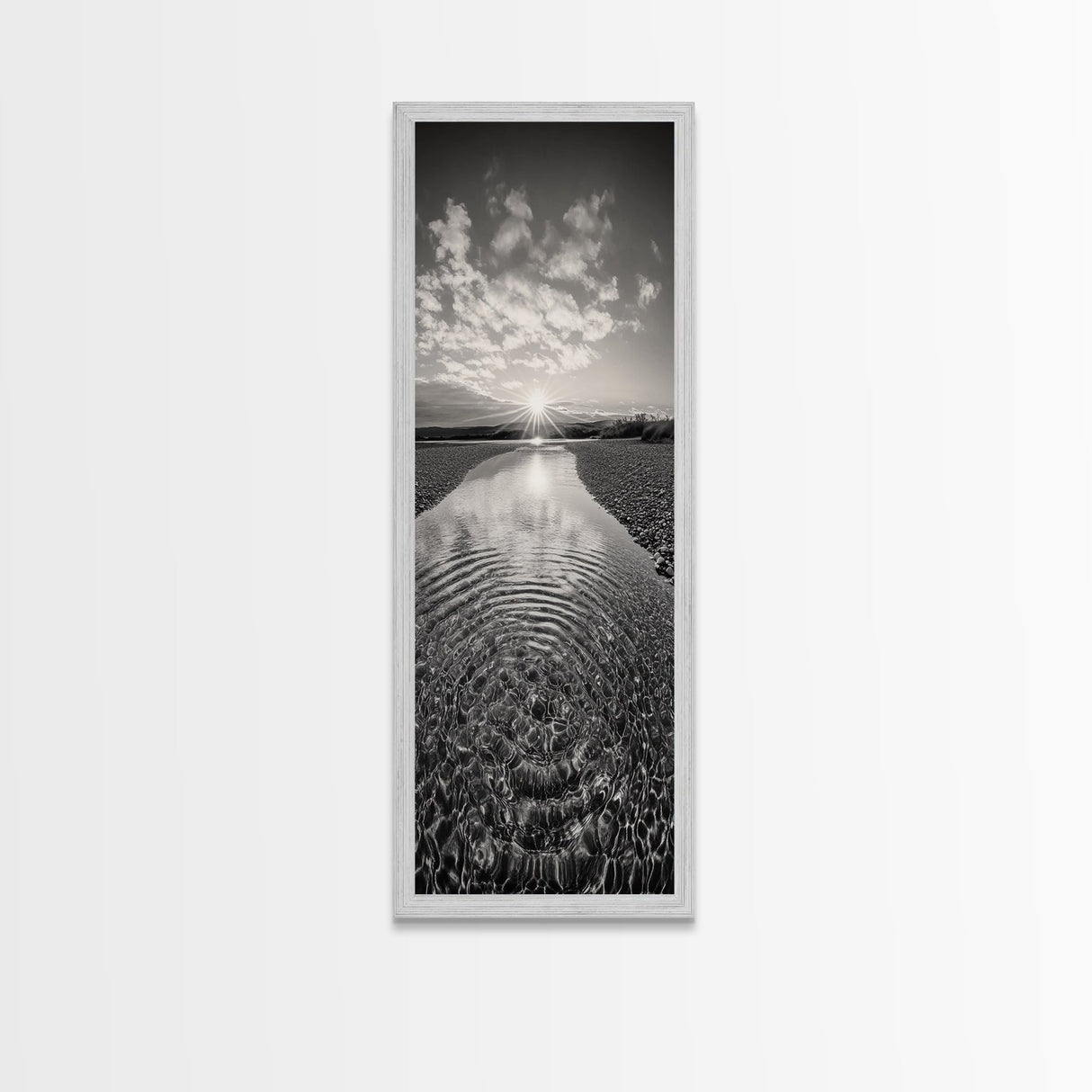 Rippling Water, Pebble Riverbed, Radiant Sunset, Peaceful Reflection, Canvas Print, Zen Art, Bathroom Wall Art, Nature Calm Decor