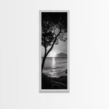 Coastal Tree, Ocean Sunset, Silhouetted Landscape, Peaceful Water, Framed Canvas Print, Nature Art, Bedroom Tranquil Decor