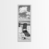 Seaside Chair View, Coastal Calm, Ocean Horizon, Beach Serenity, Framed Canvas Print, Living Room Wall Art, Relaxing Summer Vibe