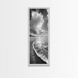 Morning Beach, Shoreline Foam, Coastal Tranquility, Sunrise Horizon, Canvas Print, Beach Wall Art, Bathroom Decor, Seaside Vibes