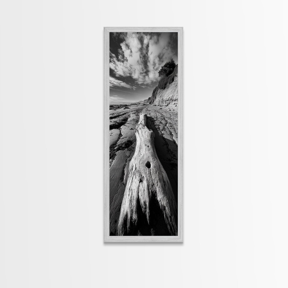 Driftwood Beach, Ocean Texture, Nature Scene, Canvas Print, Rustic Beach Decor, Coastal Wall Art, Bathroom Art, Moody Seaside Print