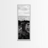 Metal Cup, Shoreline Still Life, Rustic Seaside, Canvas Print, Vintage Aesthetic, Coastal Kitchen Wall Art, Minimal Beach Mood