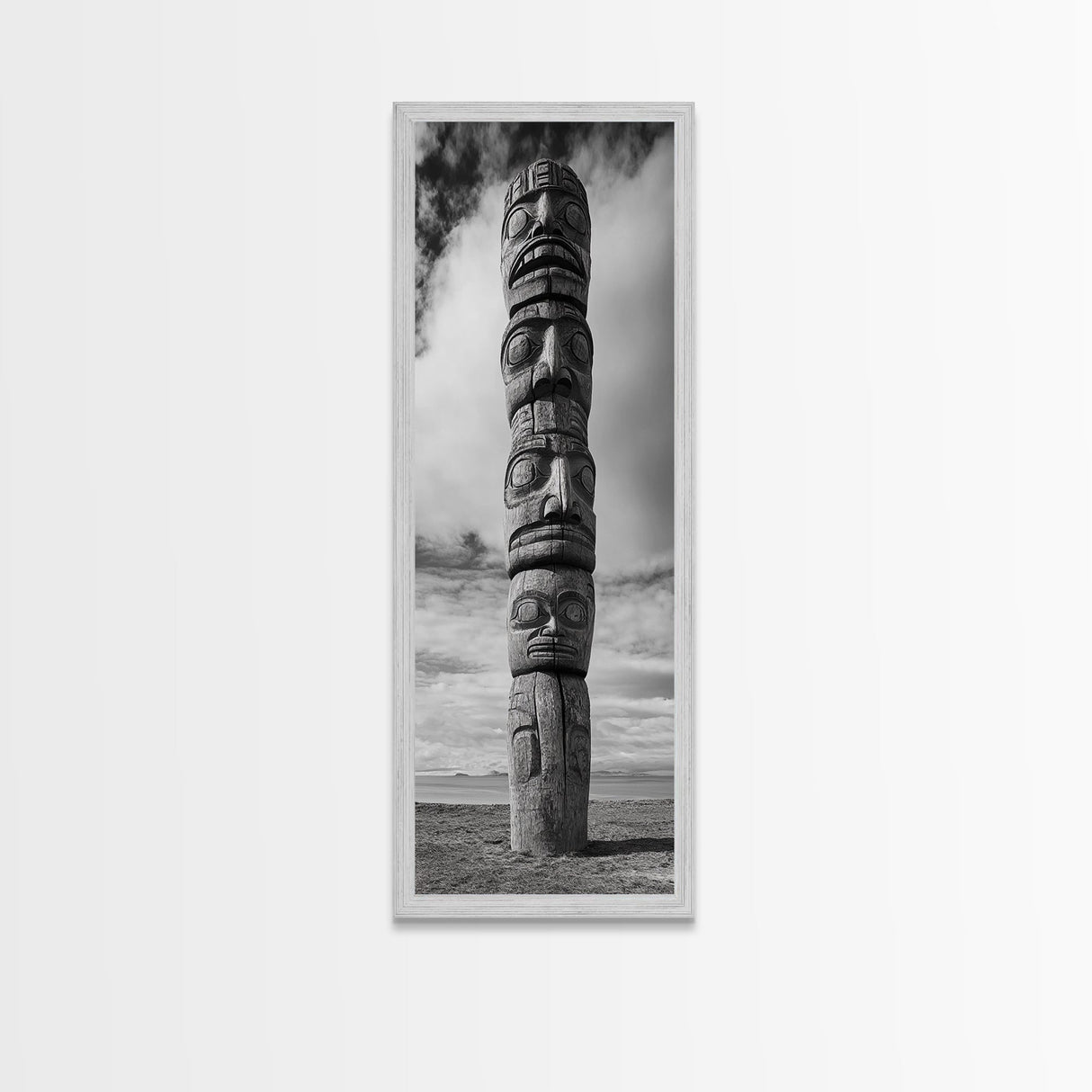 Totem Pole, Tribal Faces, Historic Symbolism, Canvas Print, Cultural Wall Decor, Office Wall Art, Rustic Museum Style Photography
