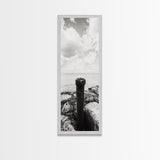 Coastal Pipe, Ocean View, Rusted Metal, Framed Canvas Print, Industrial Nautical Art, Bathroom Wall Decor, Minimal Seaside Landscape