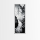 Waterfall Rocks, Mountain Mist, River Flow, Canvas Print, Black And White Landscape Art, Nature Bedroom Decor, Zen Retreat Wall Piece