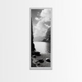 Fjord Mountain Lake, Scenic Nordic Landscape, Tranquil Nature Print, Minimalist Wall Art, Bedroom Decor, Framed Canvas Print