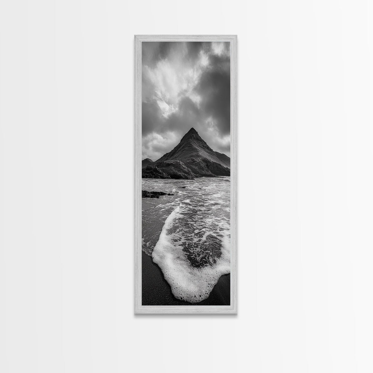 Dramatic Seaside Peak, Coastal Mountain Wall Art, Black Beach Photography, Bold Nature Decor, Canvas Print, Living Room Art