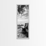 Lakeside Bench View, Peaceful Nature Scene, Tranquil Reflection Print, Minimalist Wall Decor, Zen Office Art, Framed Canvas Print