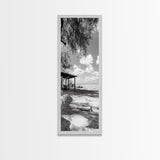 Coastal Bench, Ocean Peace, Nature Retreat, Minimal Landscape, Canvas Print, Zen Wall Art, Bedroom or Entryway Decor, Calm Beach Scene