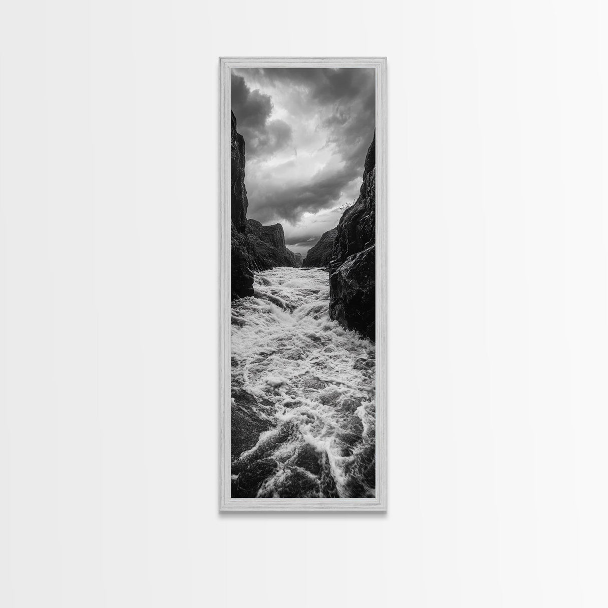 Wild River Path, Nature Wall Decor, Adventure Landscape, Monochrome Rapids, Framed Canvas Print, Rustic Living Room Wall Art, Moody Photography