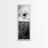 Single Daisy Bloom, Minimalist Botanical, Black White Flower, Framed Canvas Print, Nature Inspired Art, Bedroom Wall Decor, Modern Farmhouse