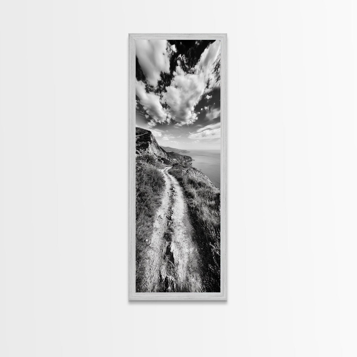 Cliffside Trail View, Path to Sea, Mountain Landscape, Framed Canvas Print, Wanderlust Decor, Office Wall Art, Adventure Travel Aesthetic