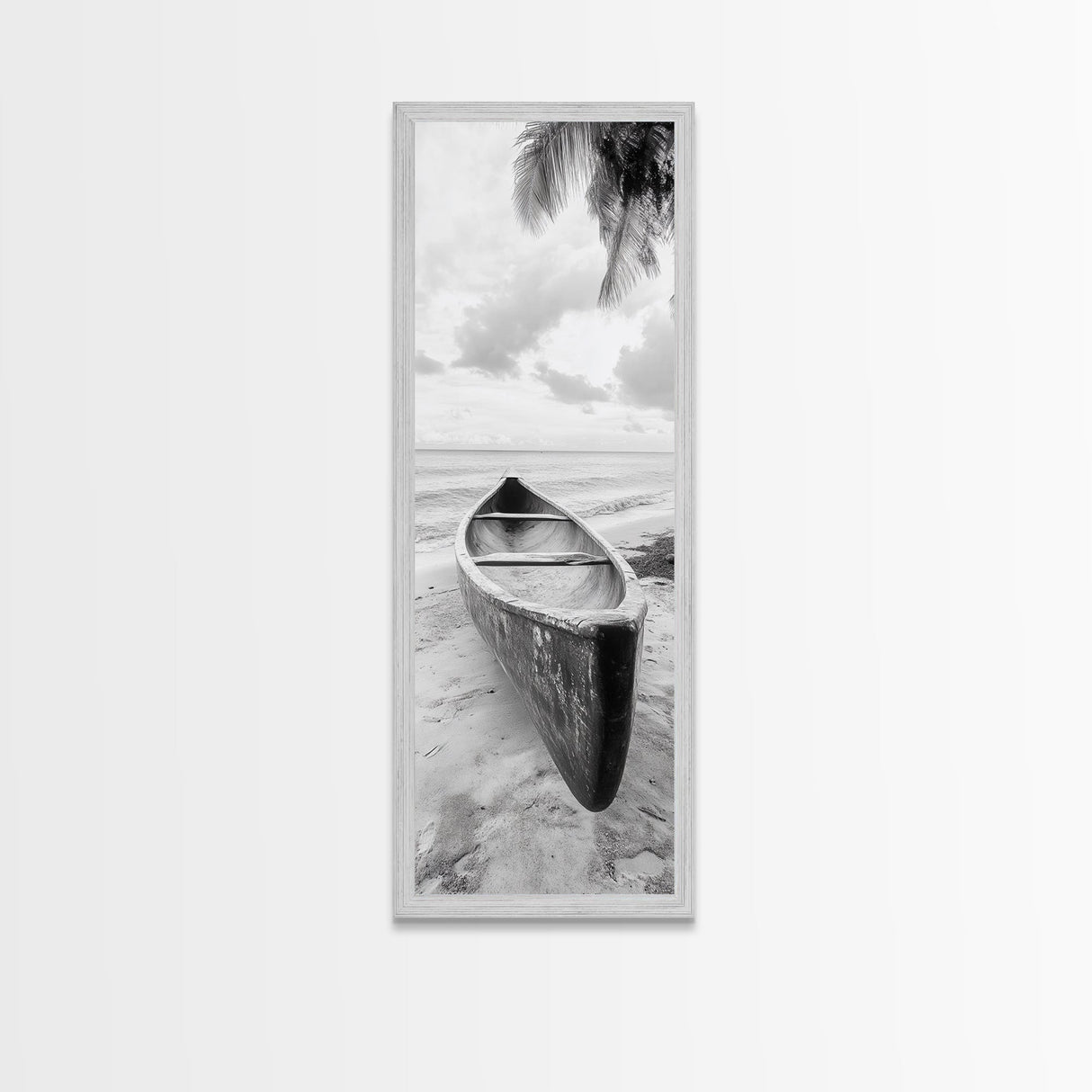 Canoe Shoreline, Island Escape, Tropical Minimalist, Ocean Mood, Framed Canvas Print, Beach House Decor, Bathroom Print, Hallway Wall Art