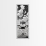 Vintage Camper, Cloudy Sky, Wanderlust Life, Desert Minimalism, Framed Canvas Print, Retro Travel Wall Art, Boho Bedroom Print, Office Art