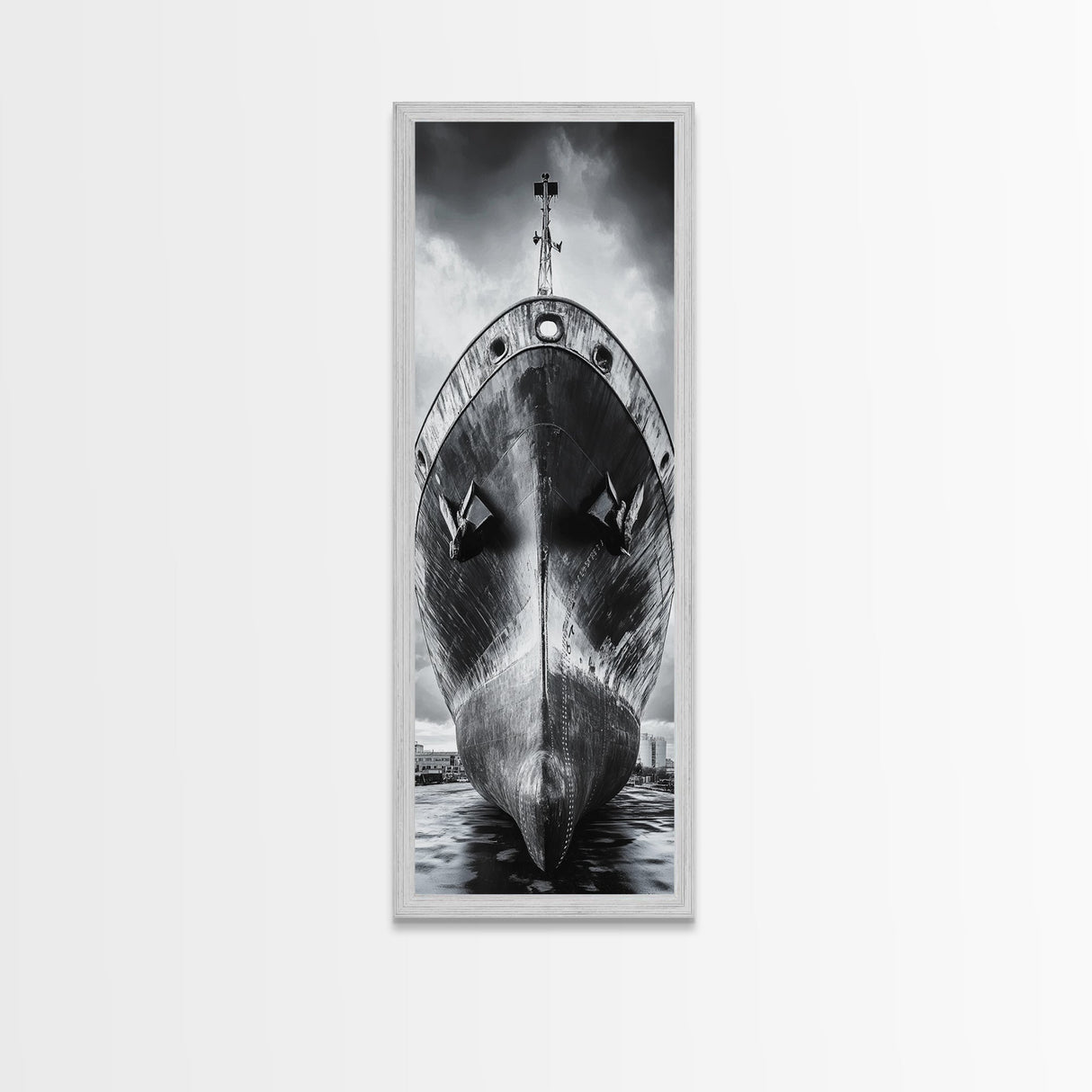 Industrial Ship, Black and White Boat, Urban Seascape, Moody Harbor, Canvas Print, Nautical Wall Art, Man Cave Art, Office Decor