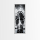Industrial Ship, Black and White Boat, Urban Seascape, Moody Harbor, Canvas Print, Nautical Wall Art, Man Cave Art, Office Decor