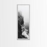 Foggy Cliffs, Moody Coast, Dramatic Seascape, Framed Canvas Print, Modern Dark Aesthetic Art, Minimalist Living Room Wall Decor