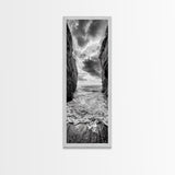 Ocean Gap, Cliffside Horizon, Black White Waves, Framed Canvas Print, Modern Coastal Wall Art, Nautical Living Room Decor,  Nature Decor