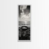 Smoky Grill, Seaside BBQ, Coastal Cooking, Framed Canvas Print, Rustic Outdoor Kitchen Art, Summer Vibes Wall Decor, Moody Beach Scene