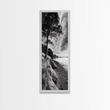 Coastal Tree, Ocean Horizon, Windswept Shore, Nature Calm, Moody Sky, Framed Canvas Print, Office Wall Art, Coastal Rustic Aesthetic