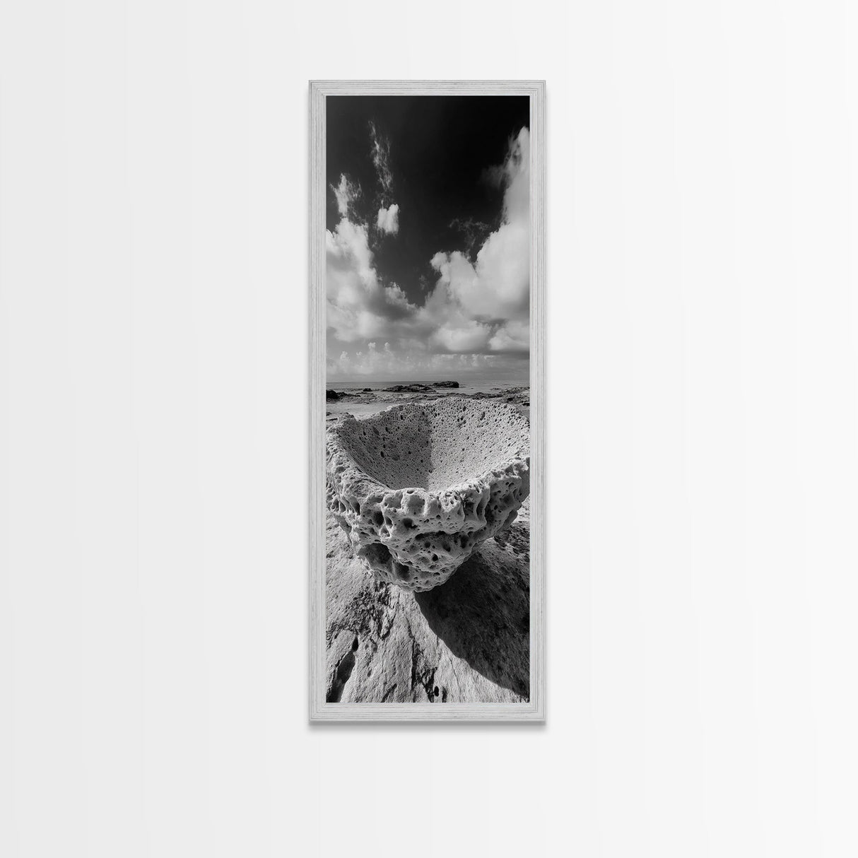 Sea Sponge, Coastal Rock, Ocean View, Canvas Print, Minimalist Nature Photography, Bathroom Wall Art, Black and White Ocean Decor
