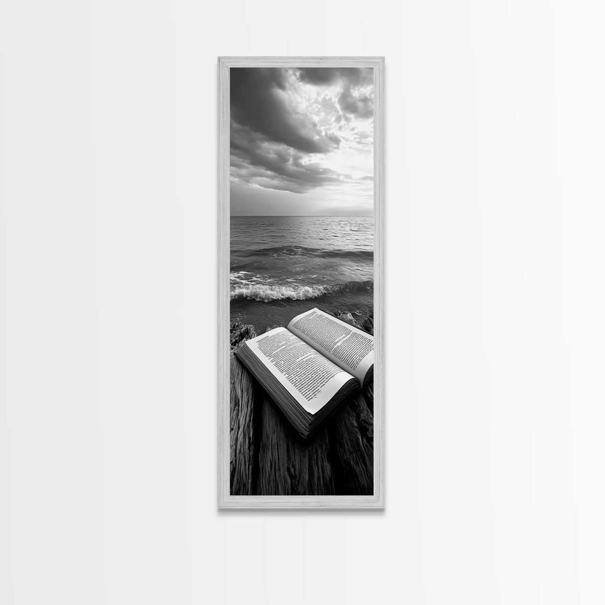 Seaside Book, Ocean Reading, Stormy Sky, Canvas Print, Cozy Beach House Art, Library Decor, Literary Wall Art, Moody Coastal Style