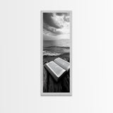 Seaside Book, Ocean Reading, Stormy Sky, Canvas Print, Cozy Beach House Art, Library Decor, Literary Wall Art, Moody Coastal Style