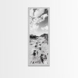 Sandy Trail, Dune Path, Footprints Grass, Canvas Print, Fall Coastal Decor, Boho Entryway Art, Black and White Beach Landscape