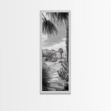 Desert Path, Palm Trees, Serene Escape, Tranquil Garden, Monochrome Landscape, Framed Canvas Print, Entryway Wall Art, Nature Minimal