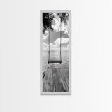 Lakeside Swing Stillness, Serene Water View Print, Peaceful Dock Photography, Canvas Print, Tranquil Bedroom or Office Wall Art