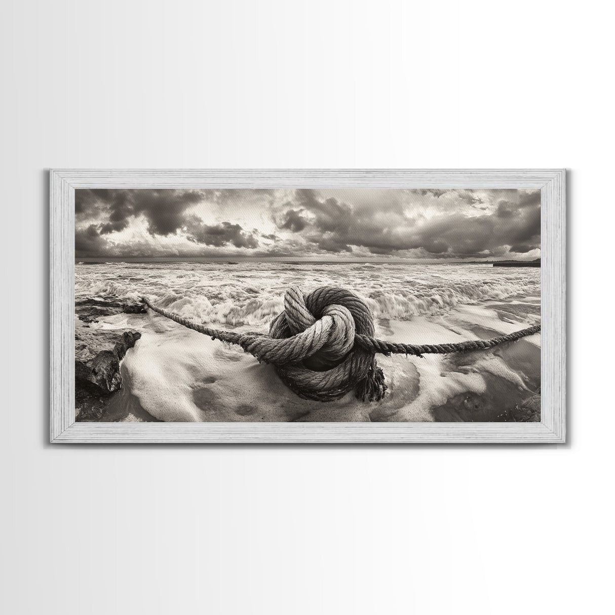 Ocean Knot, Stormy Sea, Nautical Rope, Seaside Wall Decor, Canvas Print, Rustic Coastal Wall Art, Bathroom Nautical Theme