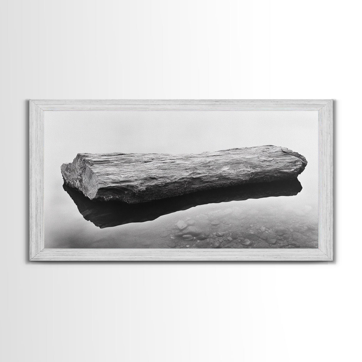 Driftwood, Calm Water, Nature Stillness, Natural Element Art, Framed Canvas Print, Zen Bathroom Wall Art, Minimalist Decor