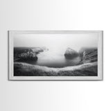 Serene Fog Cliffs, Dreamy Coastline, Soft Light Seascape, Canvas Print, Tranquil Bedroom Wall Art, Minimal Nature Photography