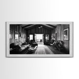 Cozy Cabin Interior, Rustic Living Space, Wood Wall Charm, Canvas Print, Country Living Room Art, Americana Wall Photography