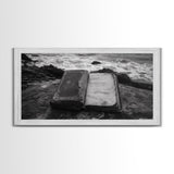 Weathered Journal Shore, Vintage Book, Ocean Background, Canvas Print, Antique Study Wall Art, Nautical Literary Photography