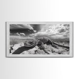 Desert Lizard Close-Up, Reptile Wildlife Photography, Dramatic Sky Scene, Canvas Print, Living Room Wall Art, Nature Decor