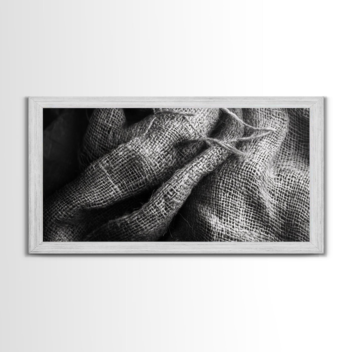 Burlap Texture Close-Up, Woven Fabric Detail Art, Earthy Natural Theme, Framed Canvas Print, Kitchen Wall Art, Boho Textile Decor