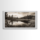 Forest Pond Reflection, Tranquil Lake Trees, Serene Nature Scene, Framed Canvas Print, Fall Wall Art, Rustic Cabin Decor, Living Room Wall Art