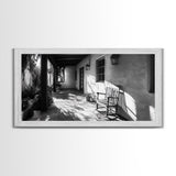 Porch Shadows Light, Rustic Patio, Black and White Decor, Farmhouse Entryway, Framed Canvas Print, Country Kitchen Wall Art, Bedroom Wall Art