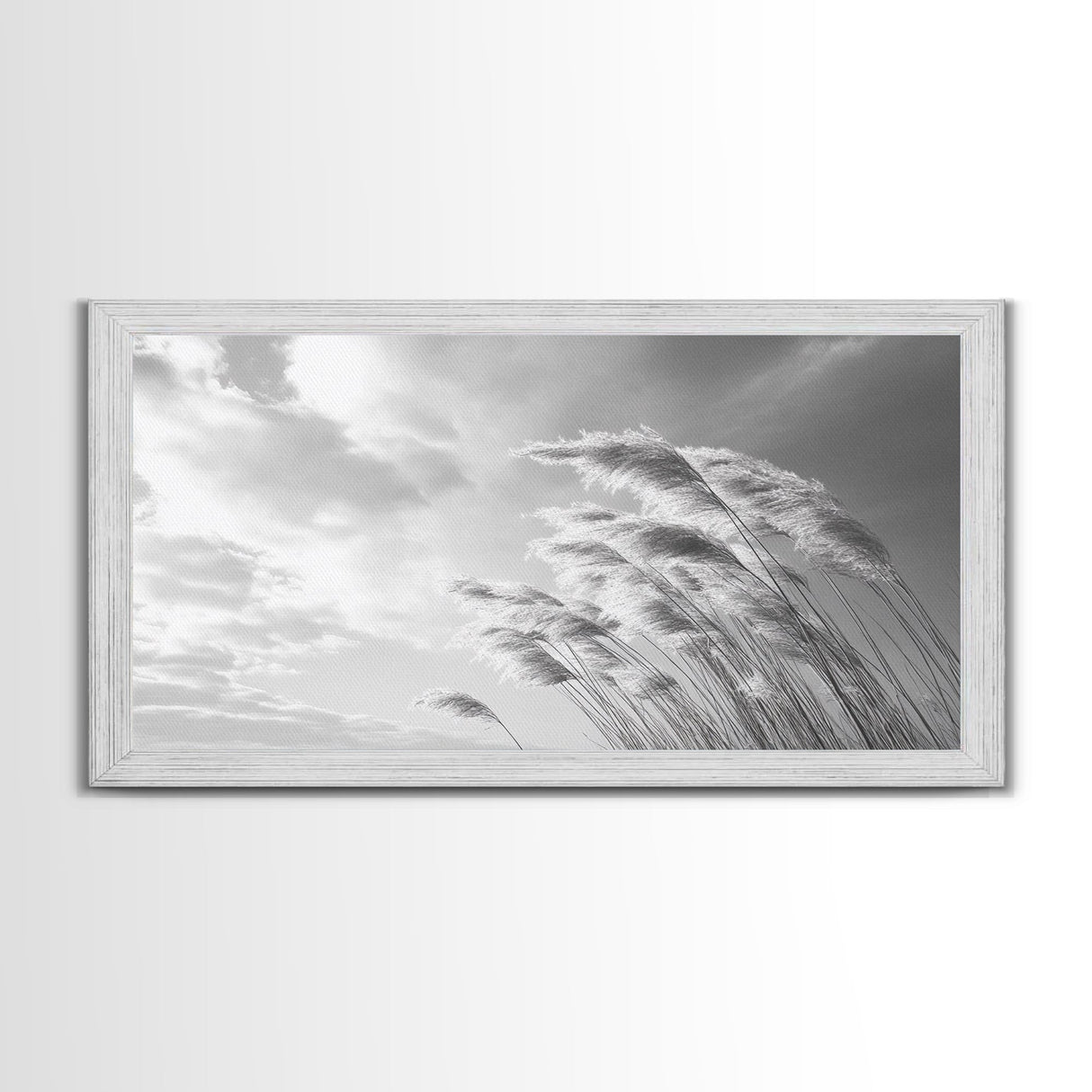 Windswept Grass, Minimal Nature, Calm Sky, Neutral Art, Framed Canvas Print, Bedroom Wall Art, Scandinavian Decor, Peaceful Pastel Tones