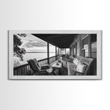 Porch Lake View, Rustic Escape, Cabin Life, Vintage Charm, Framed Canvas Print, Entryway Wall Art, Country Home Aesthetic, Cozy Style