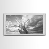 Blooming Iris, Floral Sky, Dreamy Nature, Petal Light, Framed Canvas Print, Modern Bedroom Art, Feminine Wall Art, Botanical Home Decor