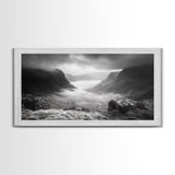 Foggy Valley, Highland Mist, Mountain View, Serene Landscape, Framed Canvas Print, Office Wall Art, Nature Escape, Zen Mountains