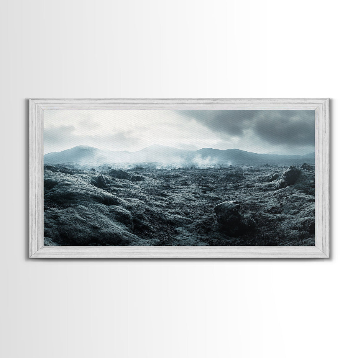 Volcanic Landscape, Geothermal Steam, Iceland Nature, Modern Decor, Framed Canvas Print, Minimalist Wall Art, Office Landscape Artwork