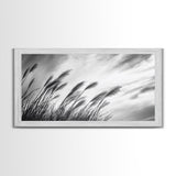 Pampas Grass, Wind Blown, Sky Motion, Autumn Field, Framed Canvas Print, Boho Wall Art, Bedroom Fall Botanical Decor, Living Room Decor