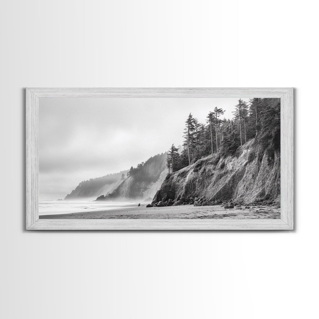 Pacific Coast Cliffs, Moody Nature Photography, Ocean View Landscape, Framed Canvas Print, Coastal Bedroom or Office Wall Art