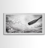 Water Splash Paddle, Adventure Photography, Kayaking Ocean Scene, Framed Canvas Print, Modern Bathroom or Coastal Wall Art