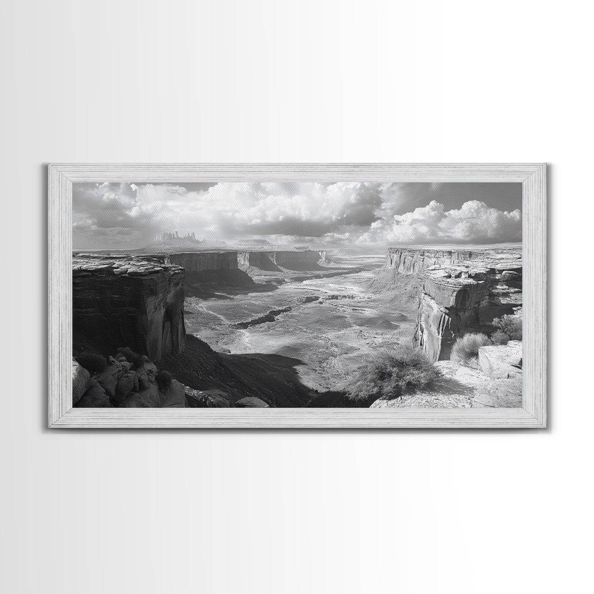 Desert Canyon Vista, Monument Valley View, Rugged Landscape Photography, Framed Canvas Print, Western Living Room Wall Art